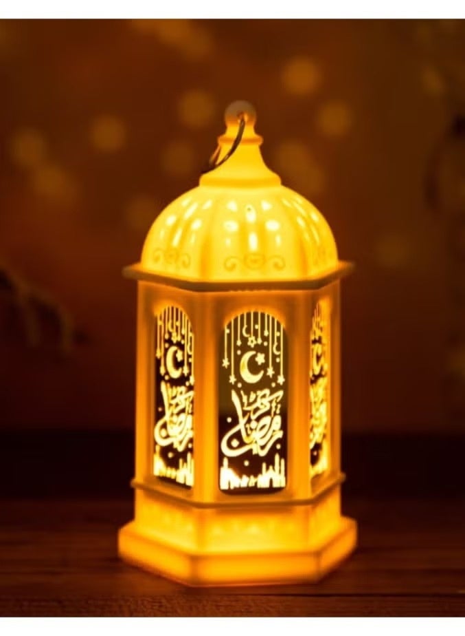 فانوس رمضان ديكور بإضاءة LED - تصميم كلاسيكي مع هلال ومسجد - زينة لرمضان والعيد - 13 سم - Image 2